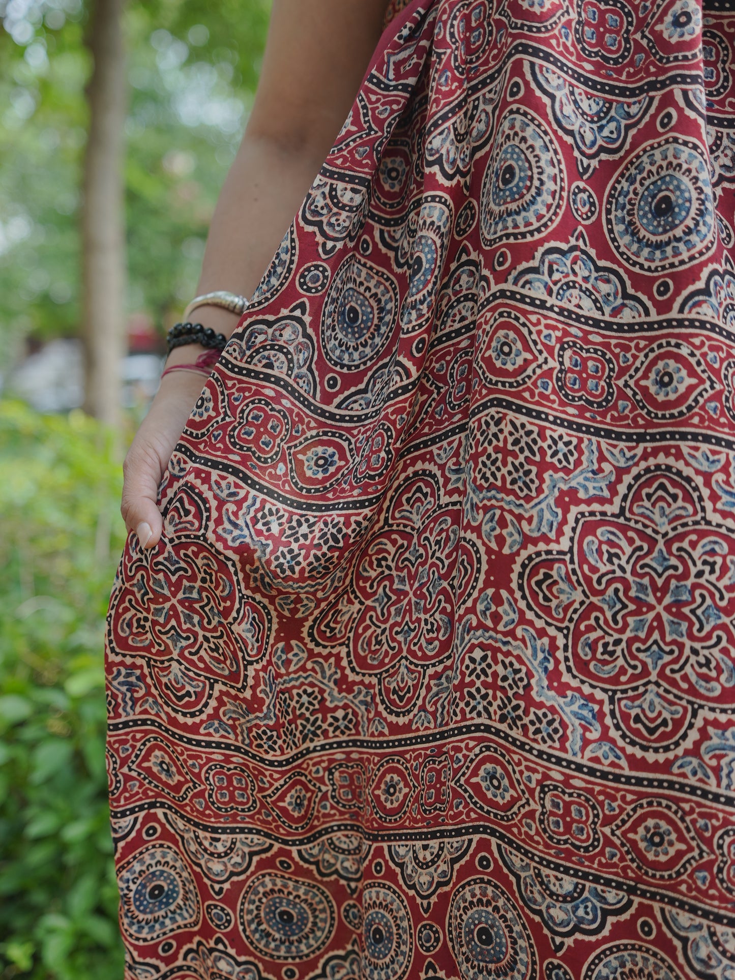 Maroon Pure Modal Silk Handblock Saree