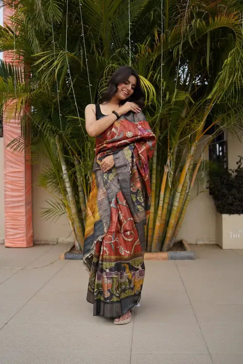 KALAMKARI GEECHA TUSSAR SAREE