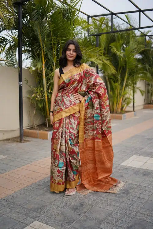 KALAMKARI GEECHA TUSSAR SAREE