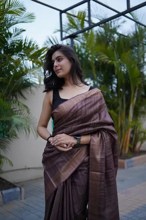 COPPER TISSUE TUSSAR SAREE