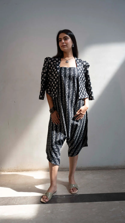 Black colour jacket jumpsuit