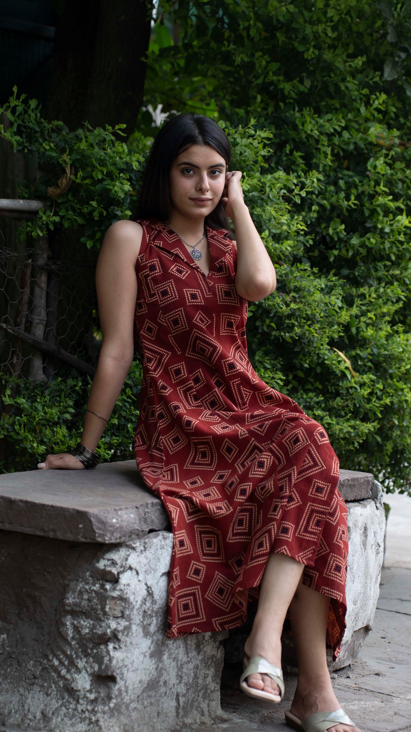 Red Ajrakh handblock cord set