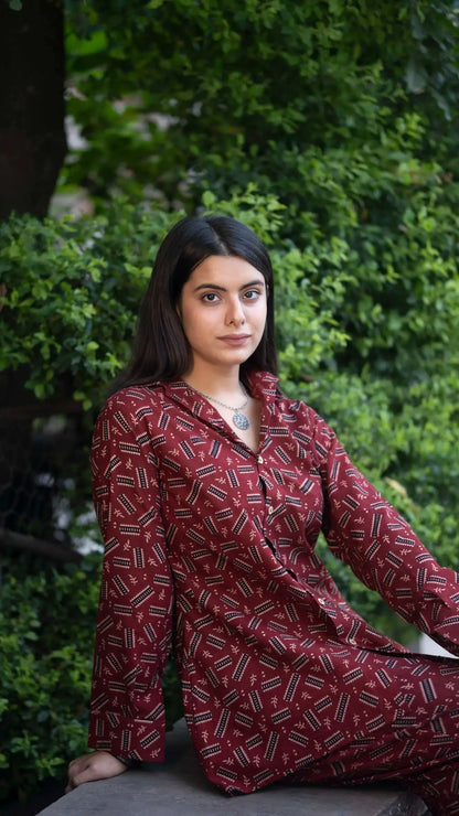 Red Ajrakh handblock cord set