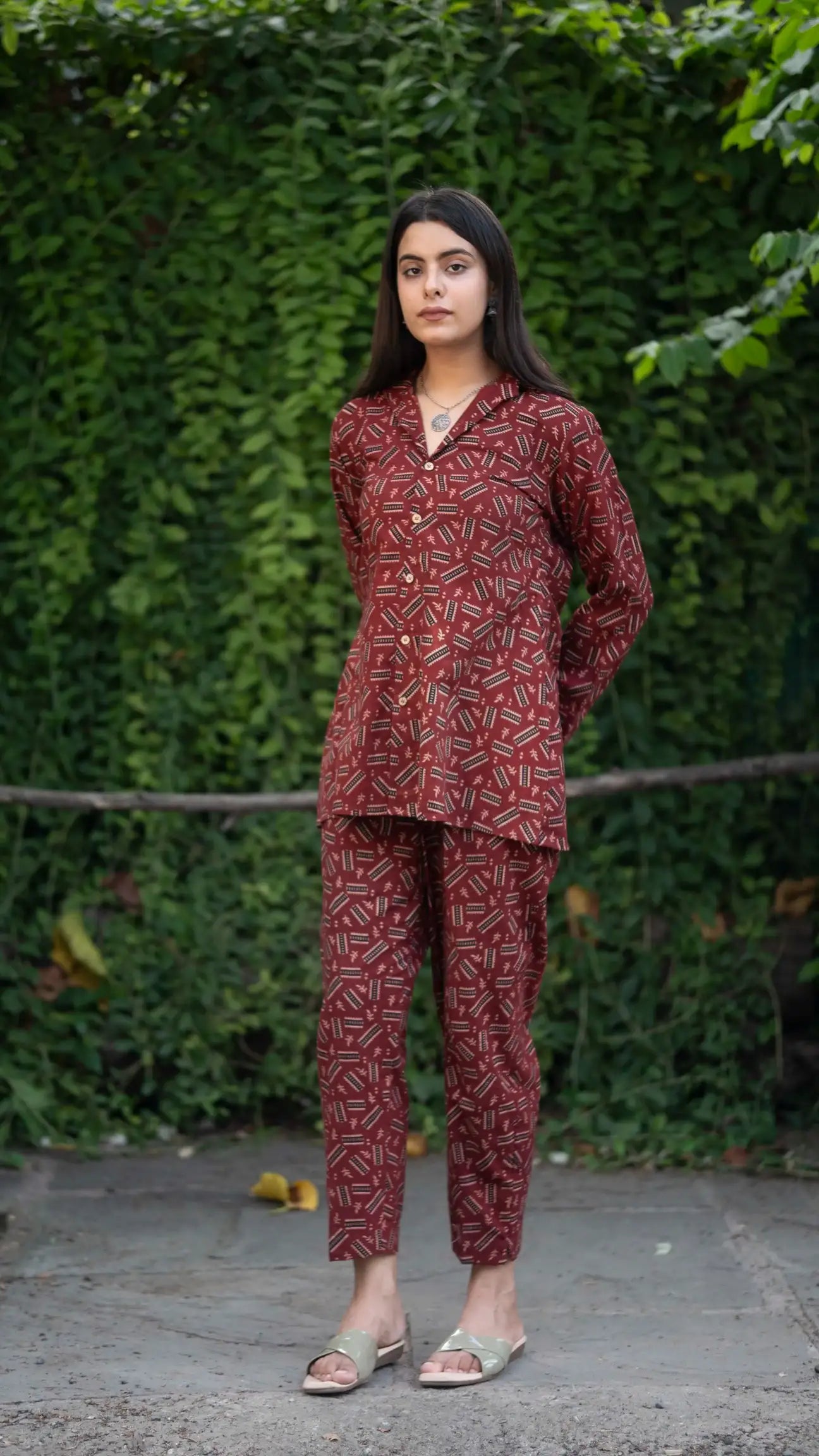 Red Ajrakh handblock cord set