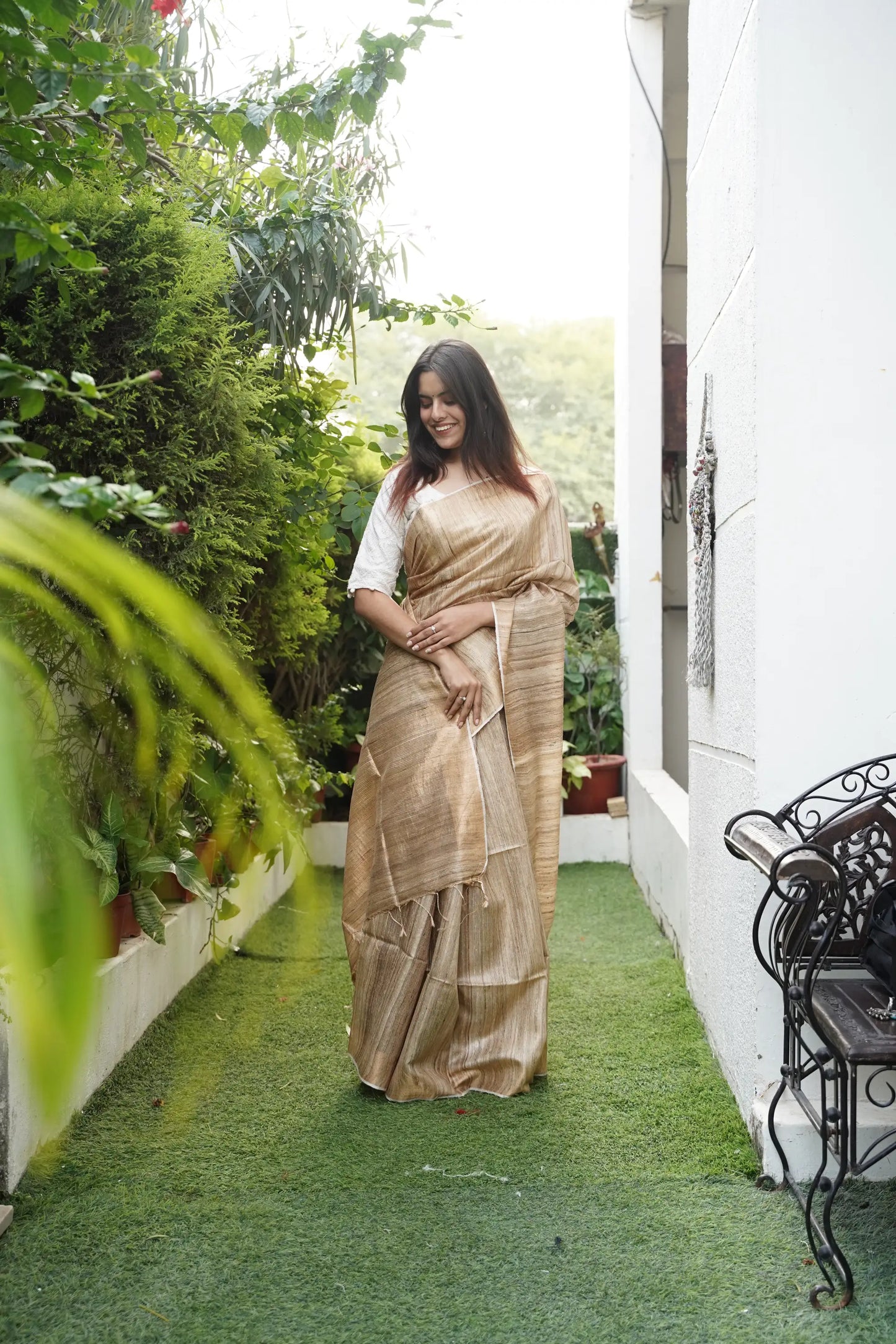 GOLDEN TISSUE TUSSAR SAREE