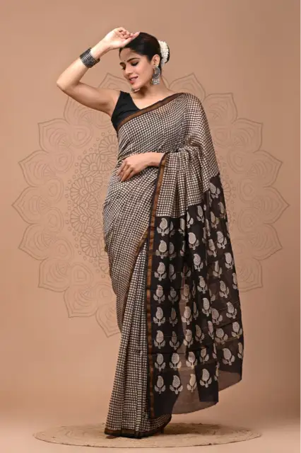 Chanderi Silk Cotton Saree – Classic Black