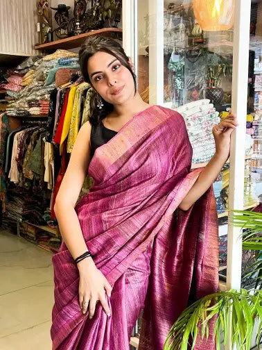 WINE COLOUR PURE TISSUE TUSSAR SAREE