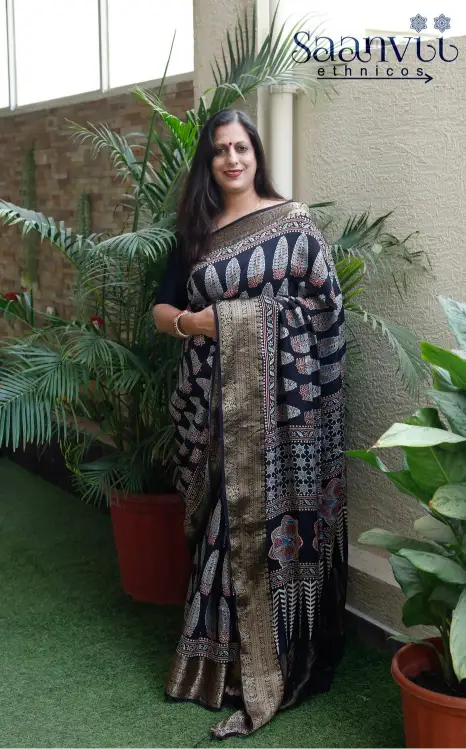 BLACK AJRAKH DOLA SAREE