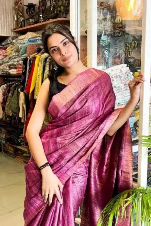 WINE COLOUR PURE TISSUE TUSSAR SAREE