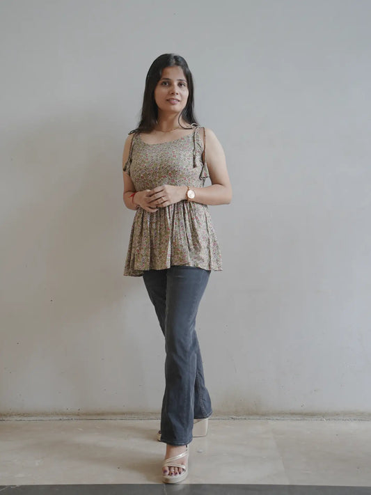 Floral Peplum Gray Top