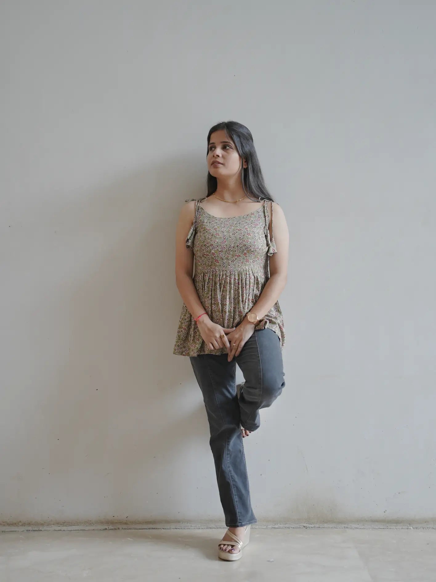 Floral Peplum Gray Top