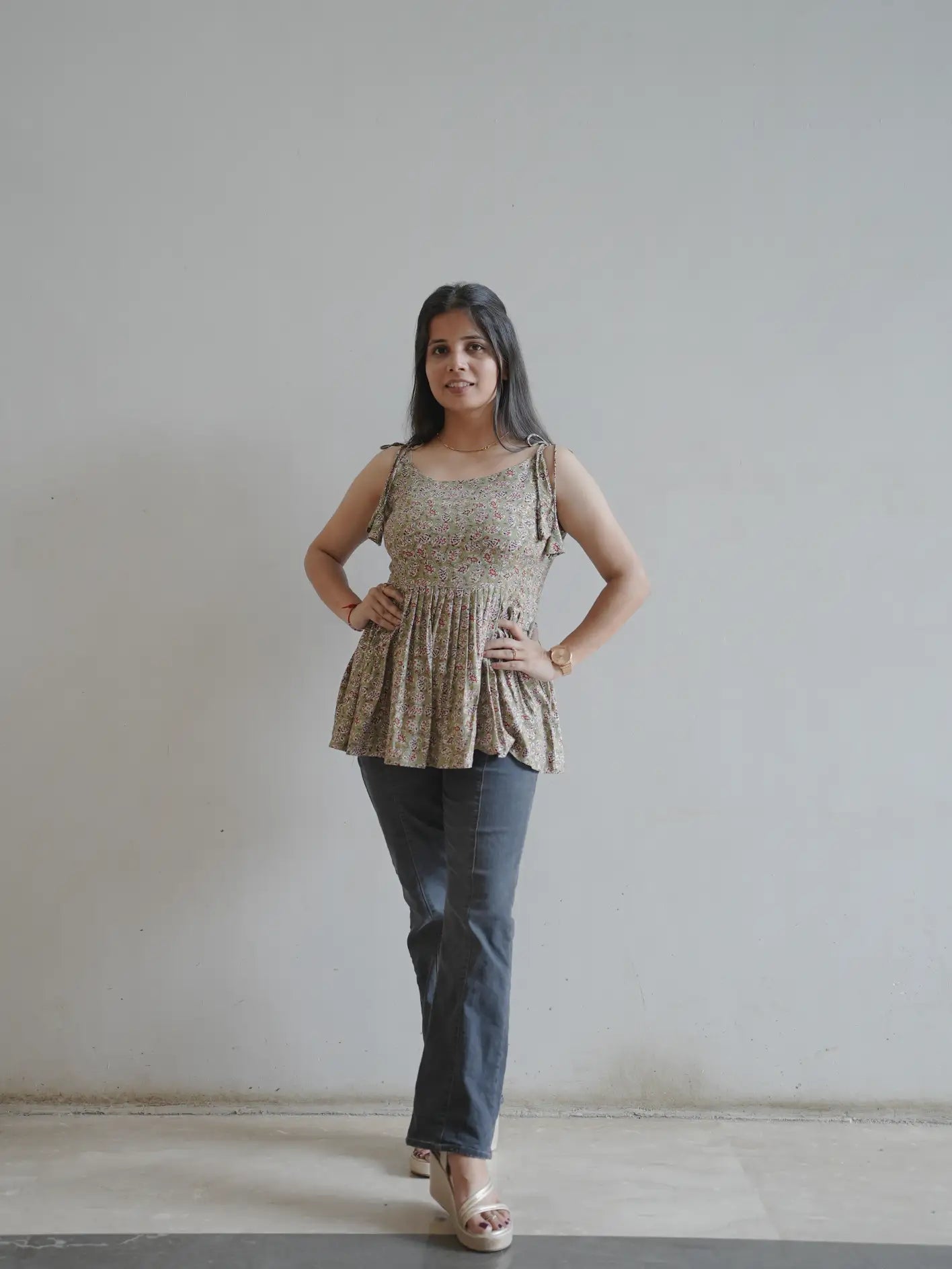 Floral Peplum Gray Top