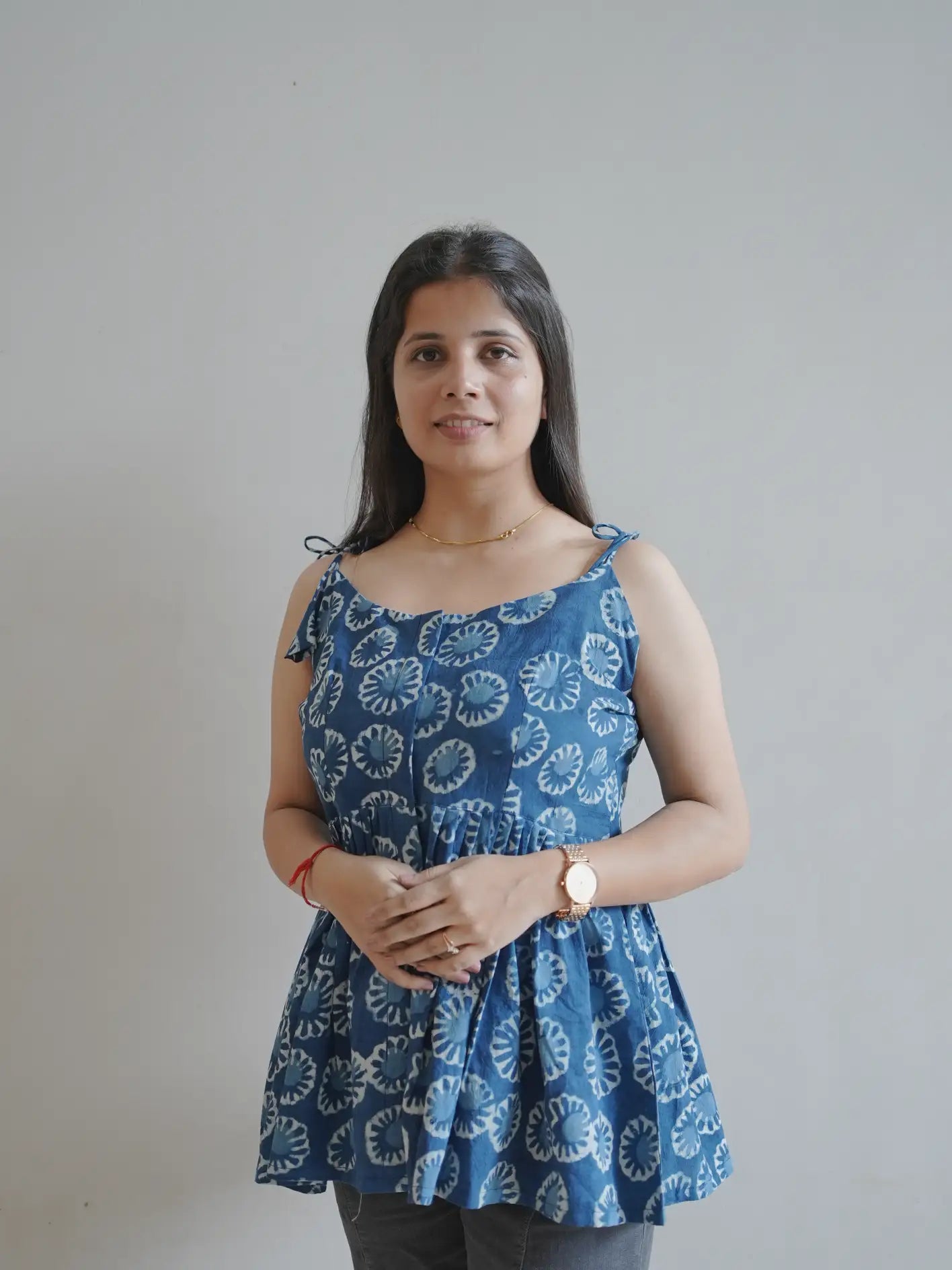 Indigo Handblock Cotton Tie strap top