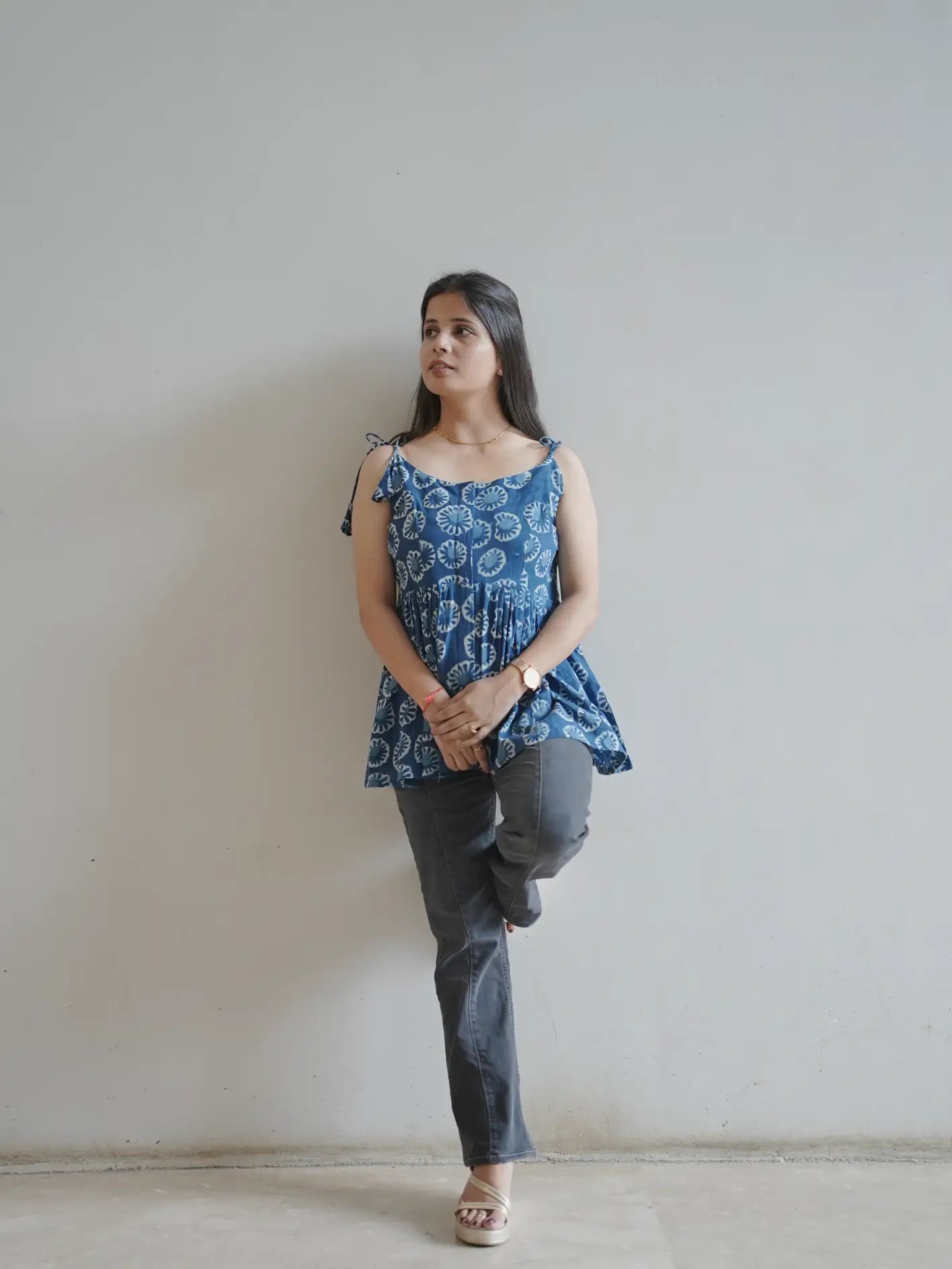 Indigo Handblock Cotton Tie strap top