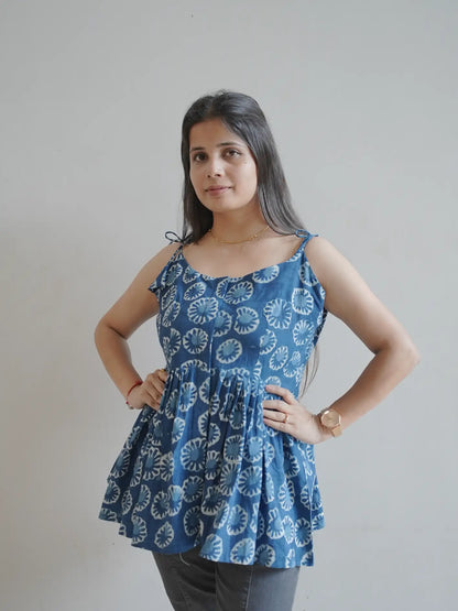 Indigo Handblock Cotton Tie strap top