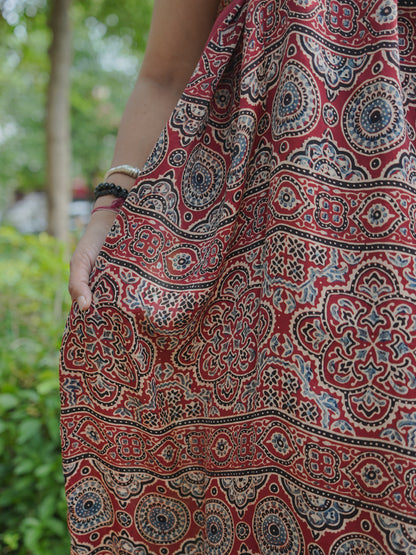 Maroon Pure Modal Silk Handblock Saree