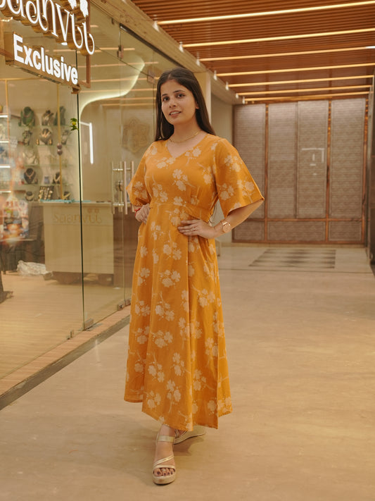 Mustard Yellow Floral Cotton Dress