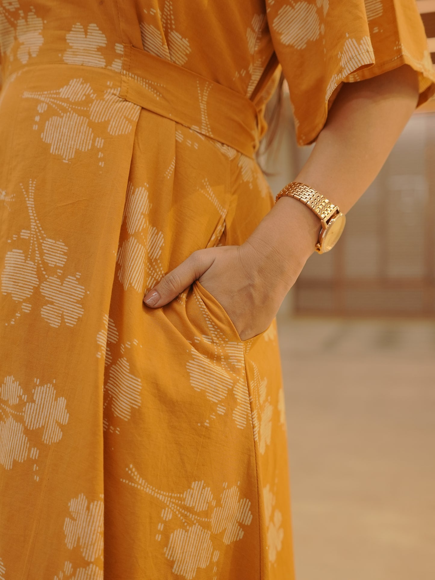 Mustard Yellow Floral Cotton Dress