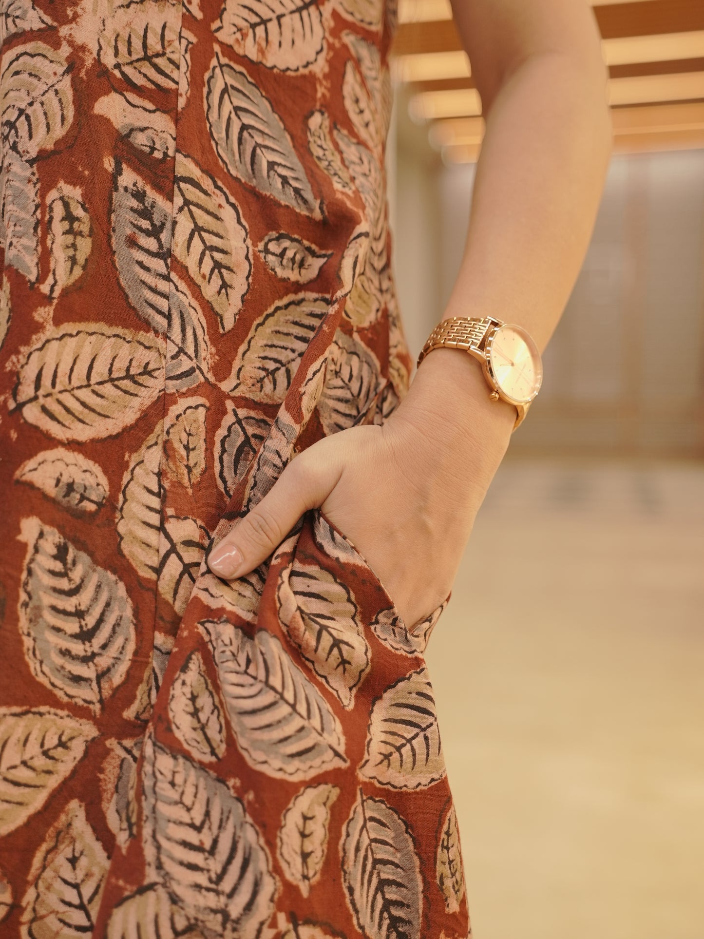 Rust Leaf Handblock Cotton Dress