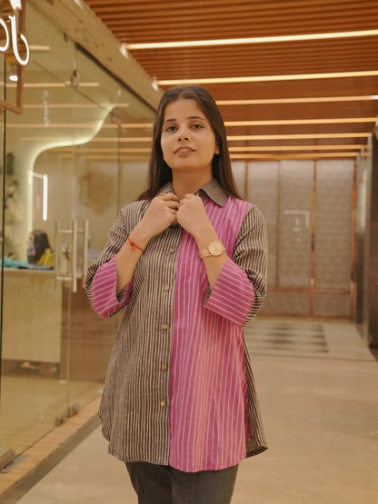 Grey pink Geometric pure Cotton Shirt