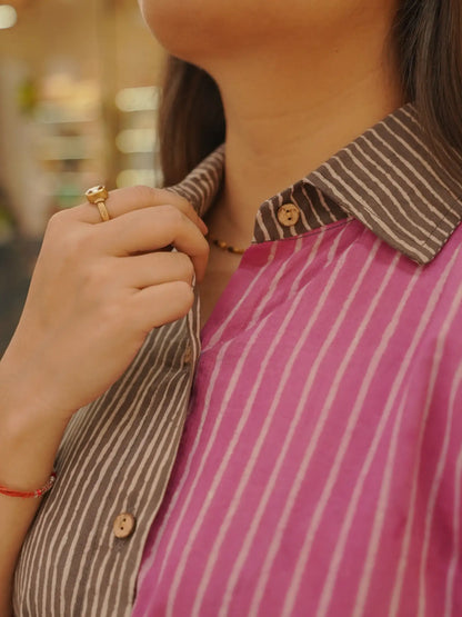 Grey pink Geometric pure Cotton Shirt