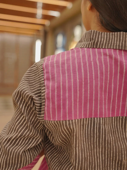 Grey pink Geometric pure Cotton Shirt